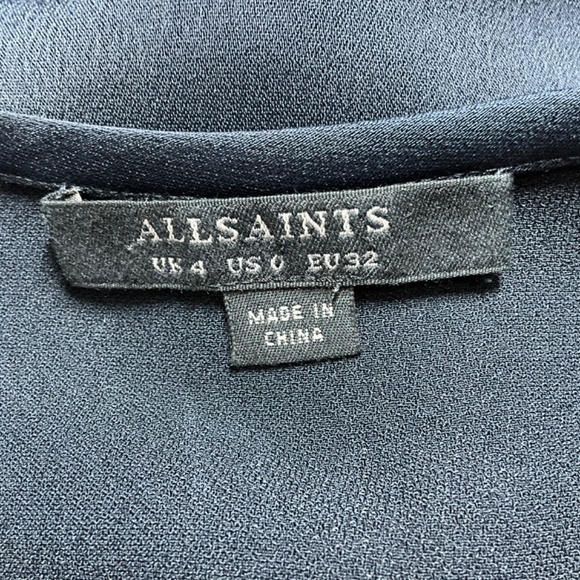 ALL SAINTS ‘BEA’ Mini A-Line Dress Matte Black Satin Soft Front Pleating US Sz 0 - Picture 5 of 8